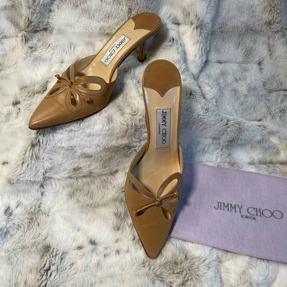 Jimmy Choo Shoes - Vintage Jimmy Choo Camel Tan Nude Kitten Heels Slides Size 36